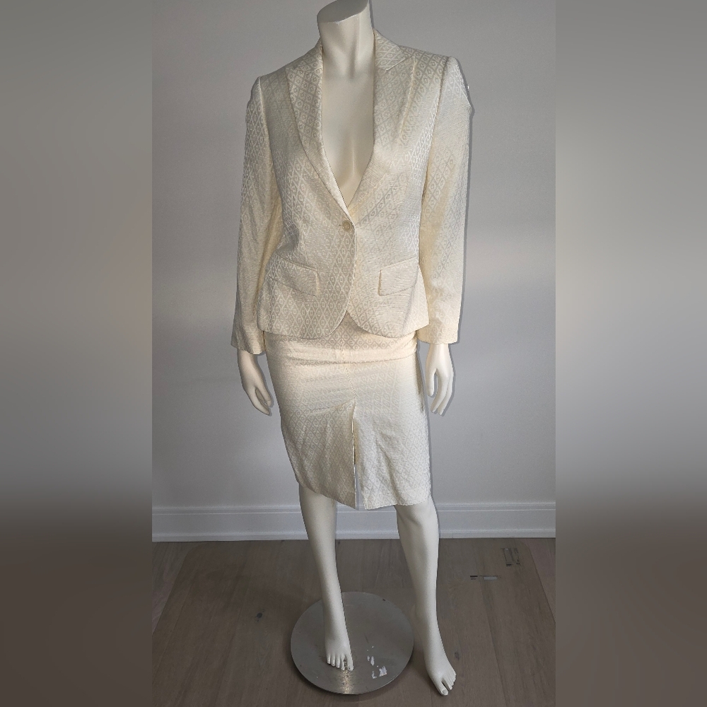 Massimo Dutti Women Cream Blazer Tailored Fit With Pencil Skirt Suit Eur 36 Or S